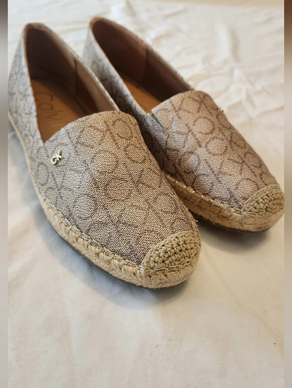 Beige/Taupe Calvin Klein Logo Popular2 Espadrille Slip-On Flats - Women, 8M